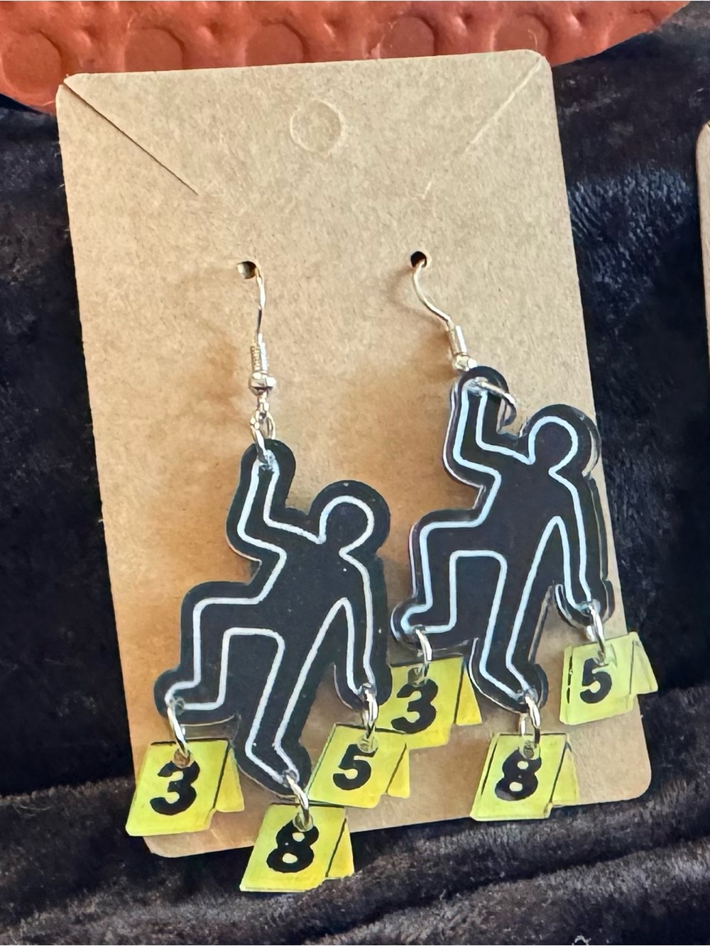 Black Novelty Chalk Outline Earrings